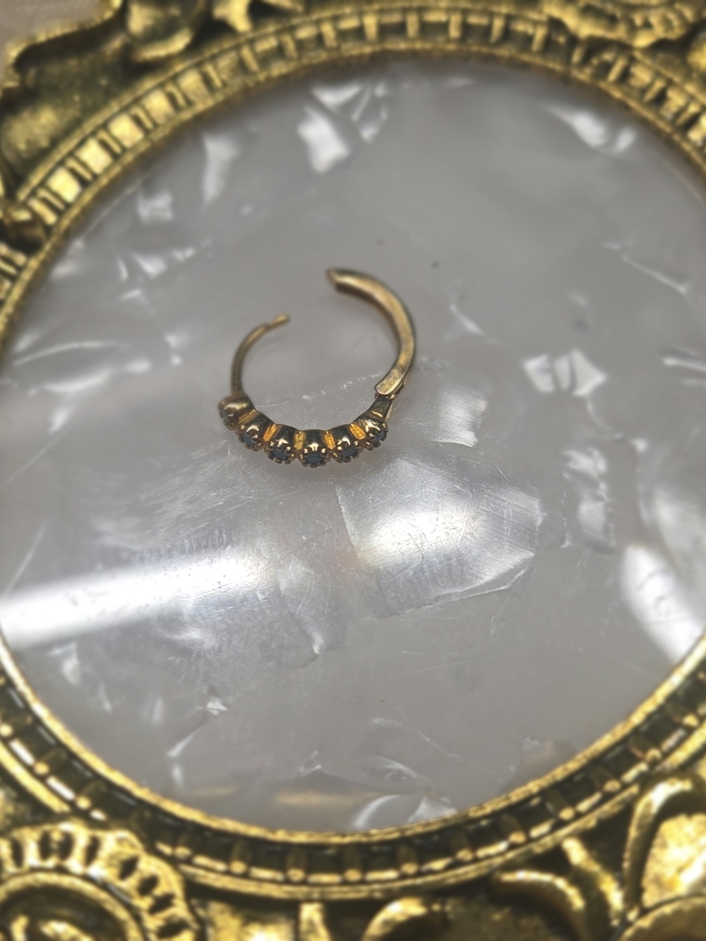 Gold-Tone and Blue CZ Hoop Nose Ring
